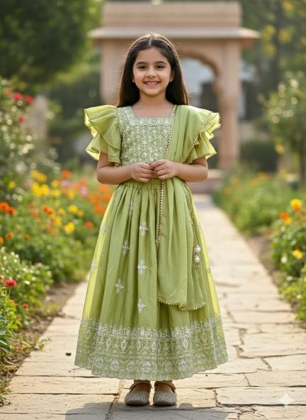 Trending  Embroidered Work Chinon Green Surat wholesale children clothing - wholesale export
